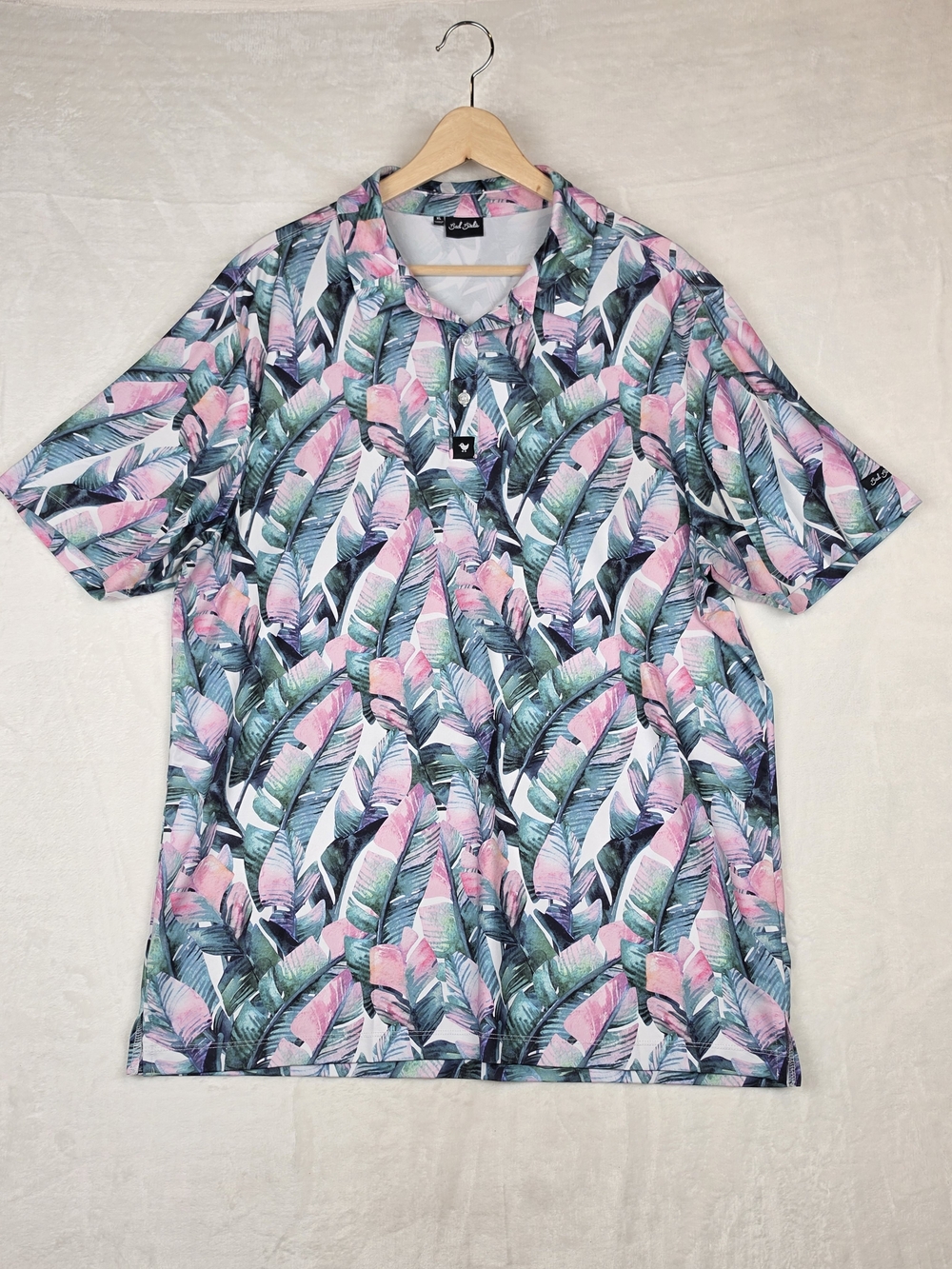Bad Birdie‎ Golf Polo Mens XL Tropical Palm Leaf Print Performance Shirt
